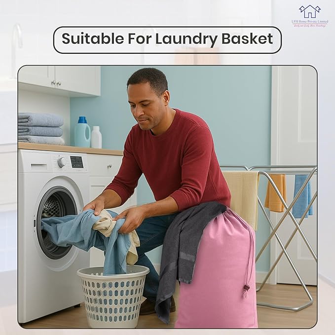 LFH Home Large Premium 1pack Cotton Canvas Laundry Bag with Drawstring and Handles Heavy Duty, Multi-Use, Washable for Home, Travel, College or Storage 28x36-Pink