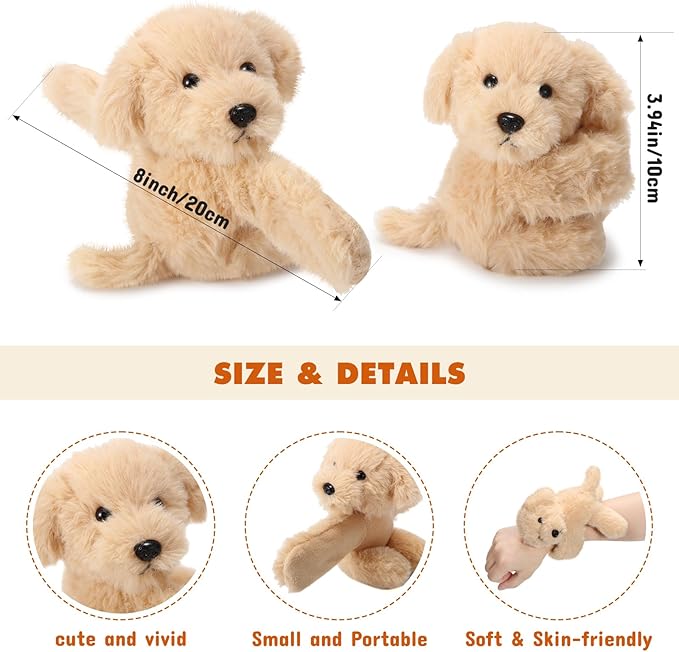 Jerify 8 Pcs 8 Inch Puppy Stuffed Animal Slap Bracelets for Kids, Plush Dog Wrist Cute Snap Bracelets in Bulk Valentine's Day Easter Birthday Gifts for Boys and Girls Party Favors