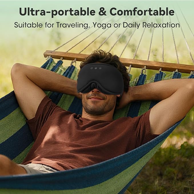 BeMyLady 3D Bamboo Cotton Sleep Mask with Bluetooth 5.4 Headphone, Music Wireless Bluetooth Blackout Eye Mask for Side Sleepers, Earphones HD Speaker Microphone for Travel, Gifts for Women Men, Black