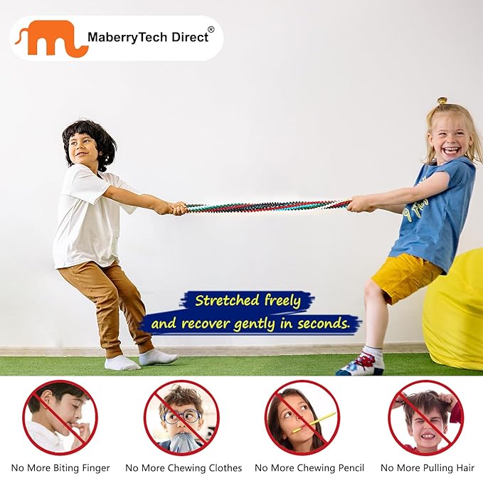 Sensory Chew Necklaces for Boys Girls, 15 Pack Stretchy Chewy Necklace Coil Bracelets for Kids with Autism Anxiety ADHD SPD, Sensory Chew Toys Reduce Chewing Biting Fidgeting for Adult Chewer