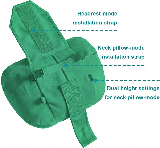 WELBRIT 2PCS Car Pillow for Car Neck Pillow for Driving Seat Lumbar Support Soft Cushion with Extra Filling Accessories Back Support for Travel Nap and Trips Sleeping (Green, Head)
