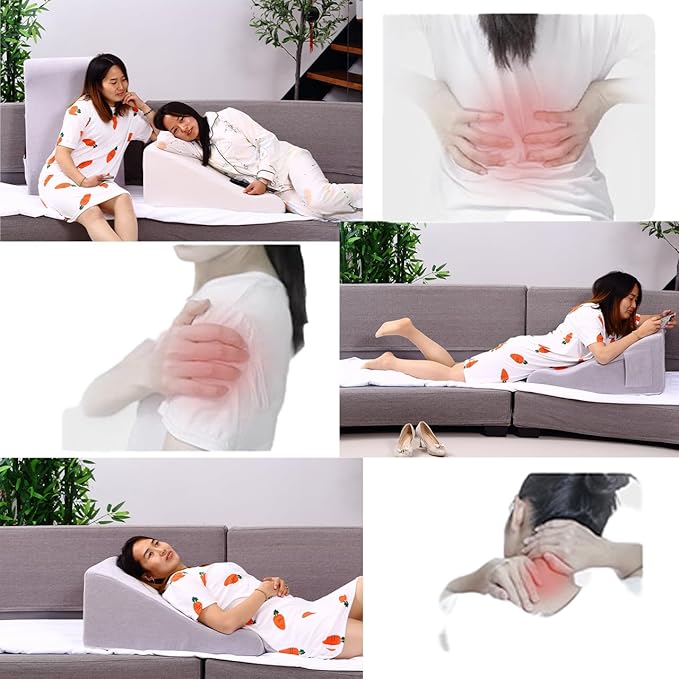 Bed Reading Pillow - Sofa Bed Wedge Pillow - Post-Op Recovery Backrest Pillow - Working Lumbar Support Reading Pillow with Removable Pillowcase Light Grey 27x20x12in