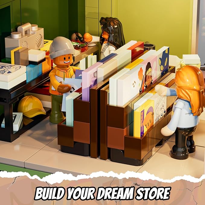 FUNWHOLE Record Store Lighting Building Bricks Set - Street Fusion City Town Audio Shop Multi-Form Modular Collection Kit 1980 Pcs for Adults & Teen & Music Lovers