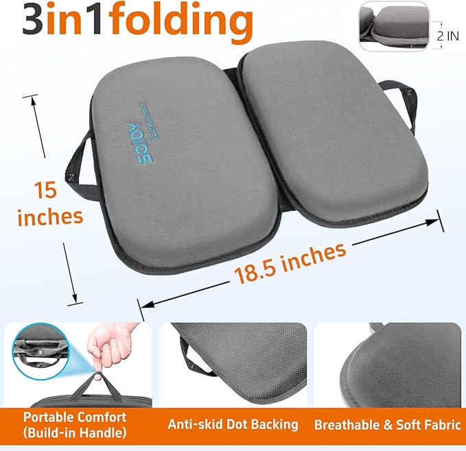 Sojoy iGelComfort 3-in-1 Foldable Gel & Memory Foam Travel Seat Cushion – US Edition – 18.5″×15″×2″ Tailbone Support & Sciatica Relief (Darkgray)