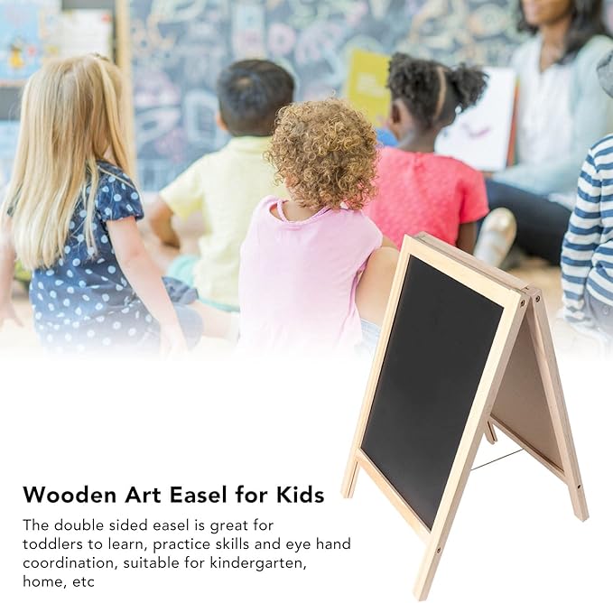 Jeanoko Kids Easel Whiteboard, Kids Easel Double Sided Foldable Standing Large Painting Space Poplar Structure Wooden Easel 25x40cm with Accessories
