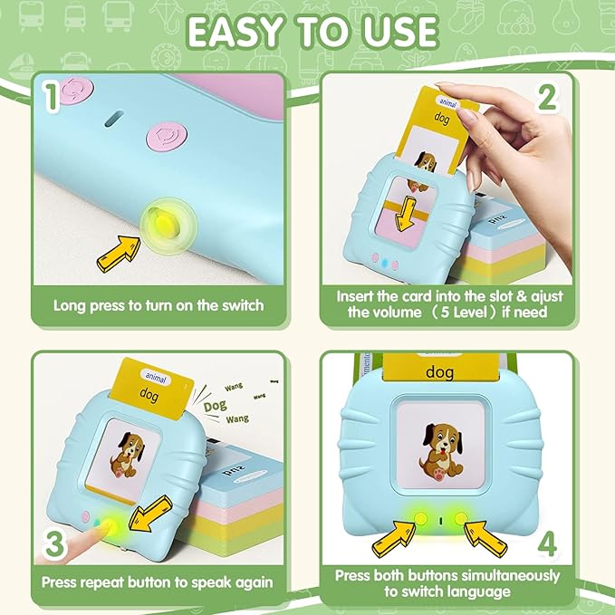 Talking Flash Cards 510 Sight Words Educational Montessori Toys for Toddlers, Autism-Sensory Pocket Speech Therapy Boys Girls Toy Preschool Learning Resource Christmas Easter Gift (255 Cards)