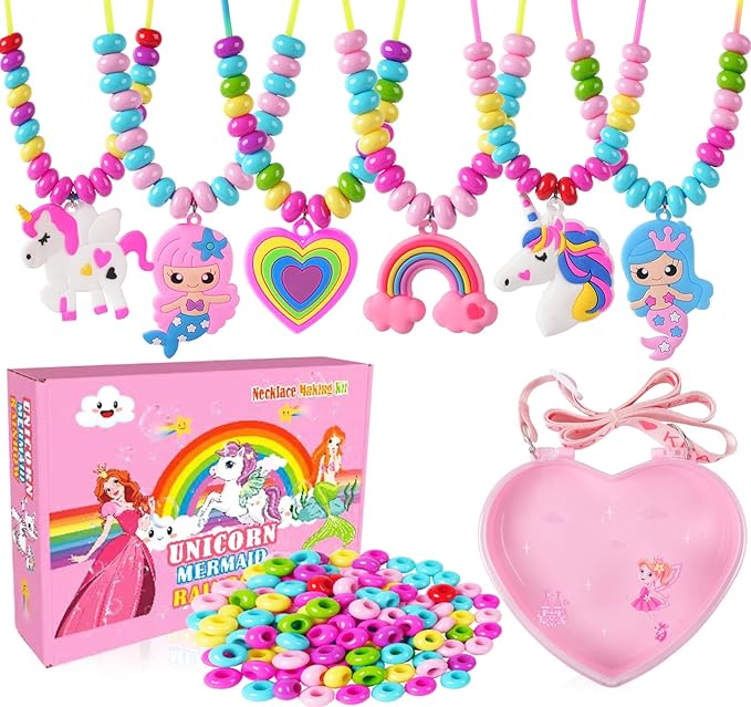 Jewelry Making Kit for Girls Unicorn Mermaid Charm Necklace Making Supplies Beads Set Birthday DIY Arts and Crafts for Girls