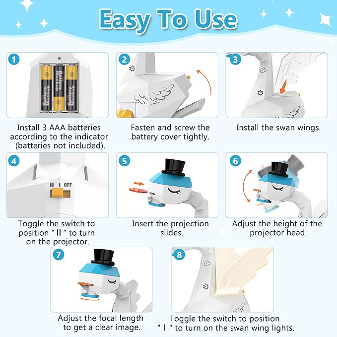 MFEESYOB Swan Drawing Projector for Kids, Tracing and Drawing Projector for Kids with Cute Swan Look, Smart Art Sketcher Projector with 96 Stencils, Toddler Toys for Girls Boys 3+, White