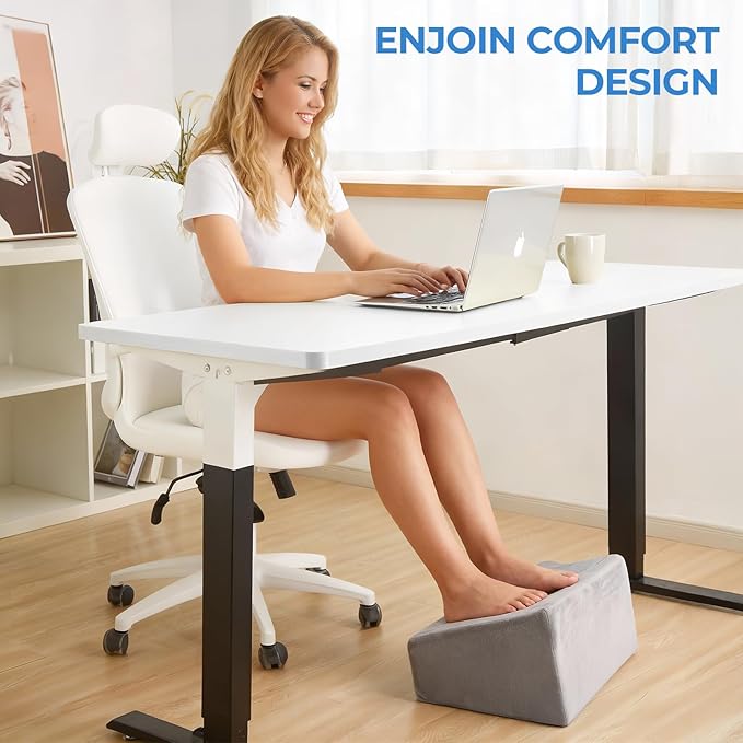 3-Level Adjustable Foot Rest for Under Desk at Work, Ergonomic High-Density Foam Footstool with Crystal Velvet Washable Cover for Office/Home/Game (Gray, 17x11.2x17 Inch)
