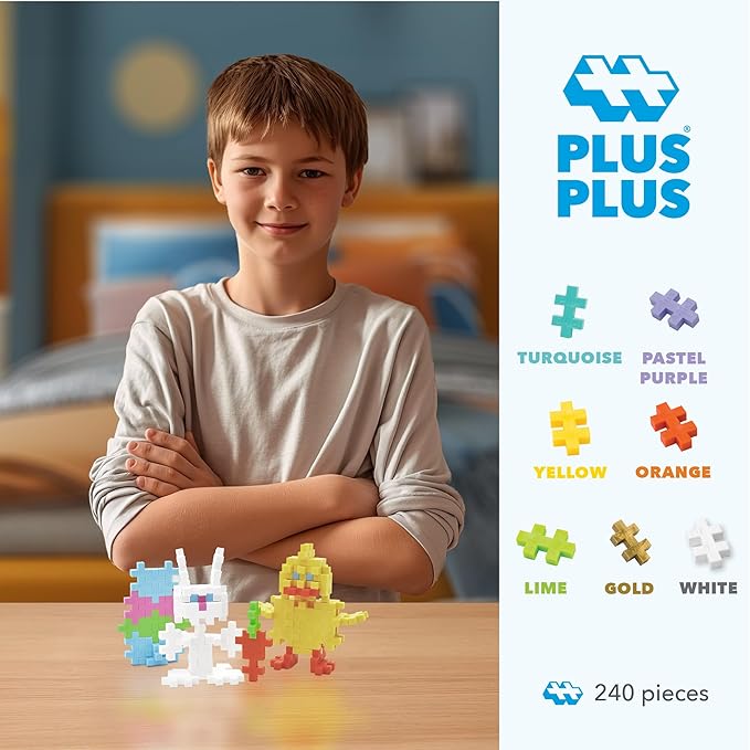 PLUS PLUS 240 Piece Interlocking Building Blocks for Kids, Open Ended Connecting Toys, STEM Bin Classroom Mini Manipulatives - Easter Mix Play Tube