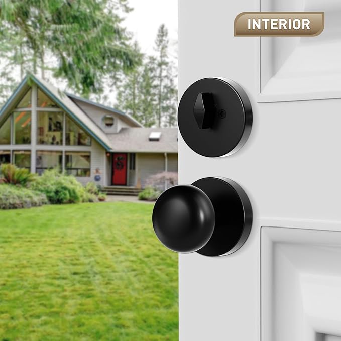 Matte Black Passage Door Knob and Deadbolt Set Interior/Exterior Door Knob with Single Cylinder Deadbolt Lock Set