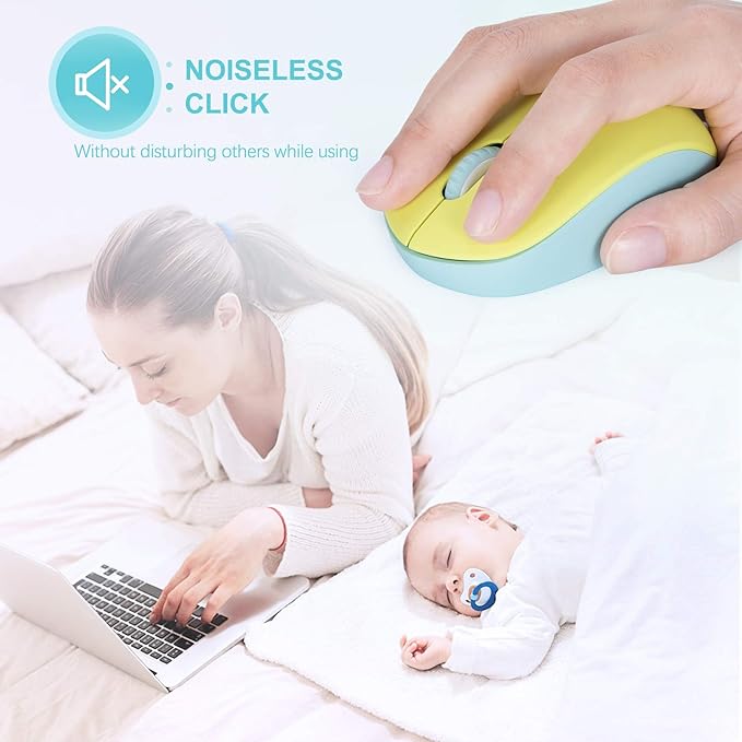 seenda Wireless Mouse, 2.4G Noiseless Mouse with USB Receiver Portable Computer Mice for PC, Tablet, Laptop, Notebook - Yellow & Green