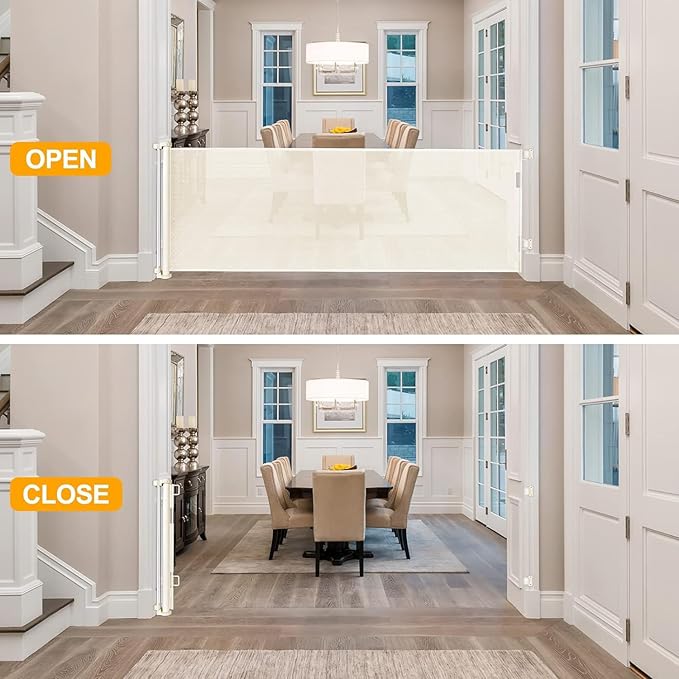 180 Inch Extra Long Baby Gate Extra Wide Dog Gates for Large Openings Extra Large Baby Gate Dog Gate for Doorways Extra Wide Retractable Baby Gates Extra Wide Indoor Outdoor Retractable Gate (Beige)