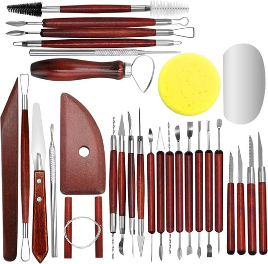 Clay Tools Kit, 30 PCS Polymer Clay Tools,Ceramics Clay Sculpting Tools Kits, Air Dry Clay Tool Set for Adults, Kids, Pottery Craft, Baking, Carving, Dotting, Molding, Modeling, Drawing,Shaping