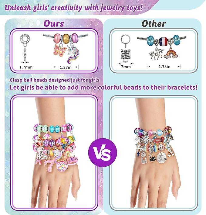 Girls Charm Bracelet Making Kit: Mermaid Jewelry Supplies Make Set Charm Bracelets Kits DIY Art Craft Set Girl Toys Age 5 6 7 8 9 10 11 12 Year Old Girl Little Children Creative Birthday Gifts for Kid