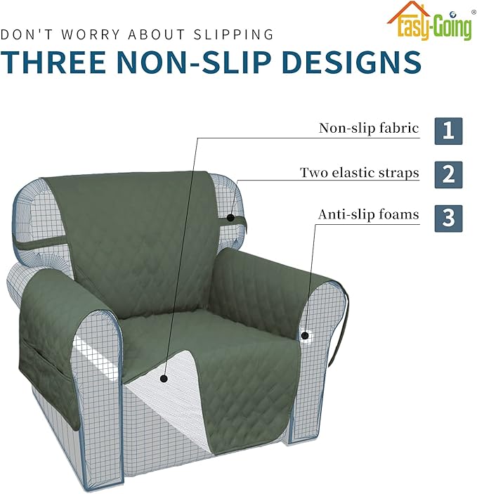 Easy-Going Sofa Slipcover Waterproof Sofa Cover Couch Cover for 4 Cushion Couch with Elastic Straps Washable Non-Slip Furniture Protector Cover for Pets, Dogs, Cat (XX-Large, Greyish Green)
