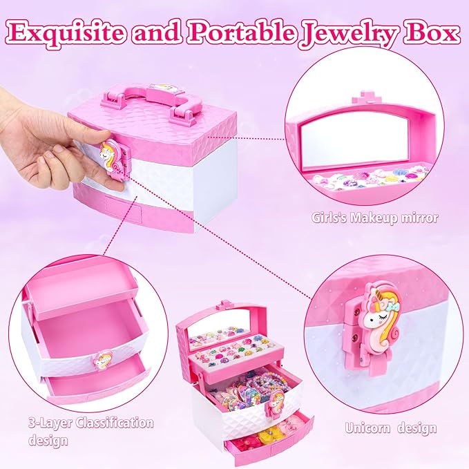 Jewelry Toys for Girls, Adjustable Rings, Bracelets, Necklaces, Butterfly Hair Clips, Toddler Bows, Unicorns Kids Toys Set for Princess Dress Up, Christmas Birthday Gifts, 3 4 5 6 7 8 9+ Year Old Girl