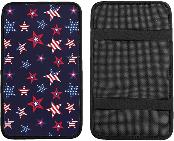 American Flag 4th Of July Red And White Stars Blue Stars Patriotic Auto Center Console Armrest Pad Universal Car Center Console Cover Seat Box Cover For Sedan, Van, Suv, Truck Car Accessorie