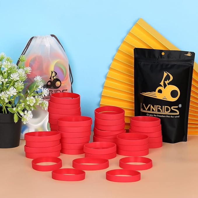 30 PCS Silicone Bracelets Wristbands for kid, Sports Rubber Elastic Wristband Bracelet for Party Decorations Favors Set Pack Red