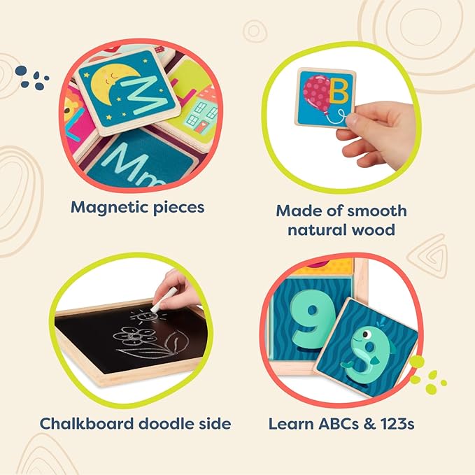 B. toys- Magnetic Alphabet & Count n' Doodle Duo Pack- Magnetic Puzzles – Wooden Puzzle Pack – Numbers & Alphabet – 2-in-1 Chalkboard Side – 3 Years +