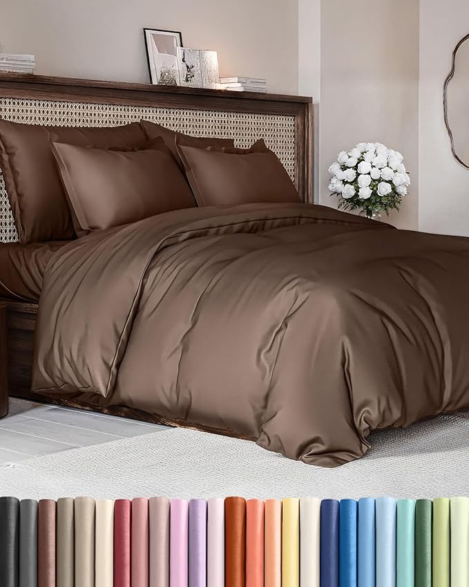 Duvet Cover King Size Set - Extra Soft King Size Duvet Cover 104 x 90 with 2 Pillow Shams - Hotel Luxury, Easy Care and Fade Free with Zipper Closures & Ties - Comfy, Breathable Bedding Set (Brown)