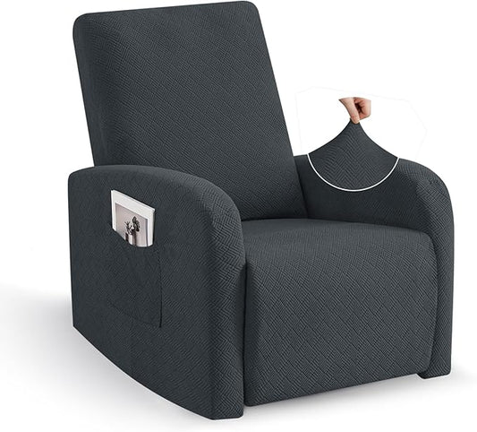 JIVINER 3 Piece Small Recliner Covers for Large Recliner with Pockets Stretch Jacquard Lazy Boy Reclining Couch Cover Soft Furniture Couch Protector with Elastic Bottom (1 Seater Small, Dark Gray)