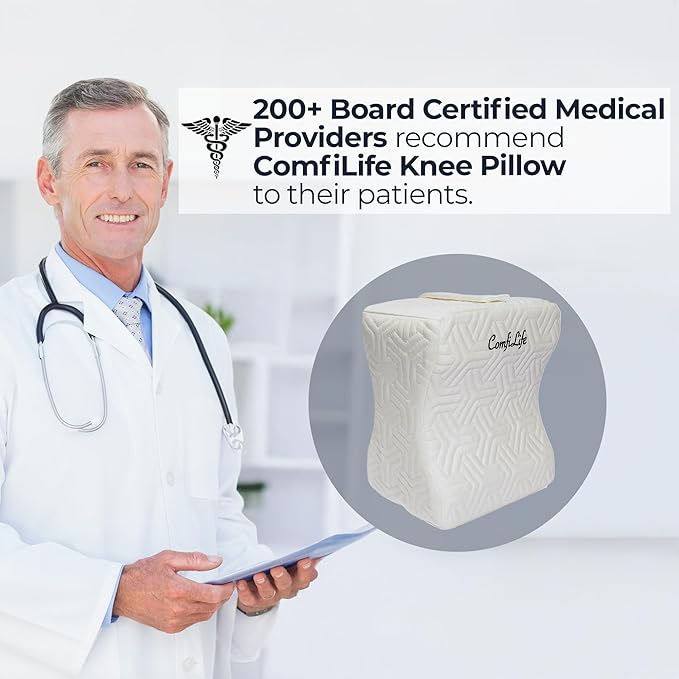 ComfiLife Knee Pillow for Side Sleepers – Cooling Leg Pillow for Side Sleeping – Knee Pillow with Strap for Hip Pain, Back Pain, Sciatica Pain Relief – Memory Foam Hip Pillow Contour Design