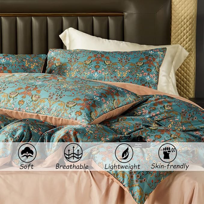 OranFran Vintage Style Duvet Cover Set,5 PCS Boho Comforter Cover Set,Paisley Floral Bedding Set,Green Floral Duvet Cover,King Duvet Cover,Soft Reversible Design(Autumn,King/California King)