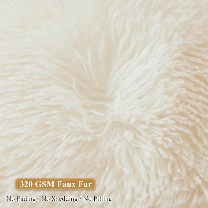 XeGe Faux Fur Reading Pillow Cover (No Filler), Fluffy Back Rest Pillow Case for Sitting in Bed, Adults Kids Shaggy Sit Up Back Support Study Pillow Cover with Arms Couch Chair Home Decoration, Beige