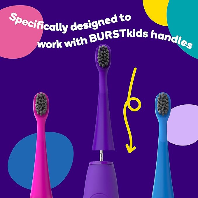 BURST Genuine Replacement Heads for Kids Electric Toothbrush (Pink/3 Pack) | Perfect Fit | Ultra Soft Bristles | 9 Months of Supply