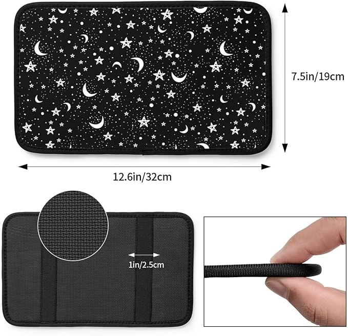 DORKEIXIA Black and White Moon Star Auto Center Console Armrest Pad Universal Car Center Console Cover Seat Box Cover for Sedan, Van, SUV, Truck Car Accessorie