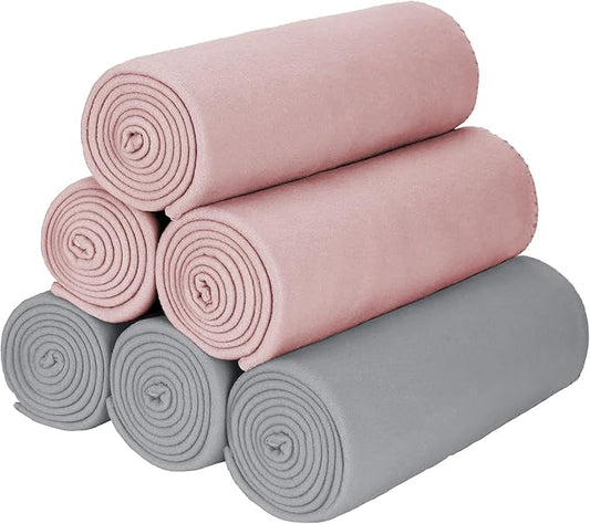 Special SG Glory Fleece Throw Blankets Bulk Fleece Blankets Solid Wholesale Lightweight Warm Soft for Pet Bed Sofa Couch Office Wedding Gifts Travel Seasons Grey and Pink 50x60 Inches Pack of 6