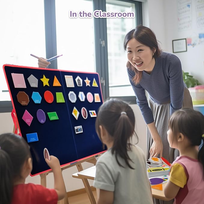 CHEFAN Large Felt Flannel Board 31.5 * 23 in, Foldable Freestanding Felt Story Learning Board for Toddlers, Double-Sided Use for Preschool Classroom, Multi Felt Pieces Can Be Used, Gifts for Kids