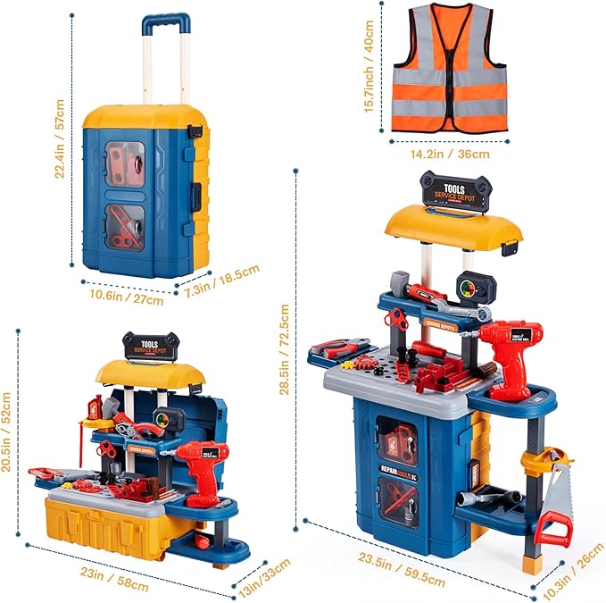 3 in 1 Kids Tool Bench -GEIYATOI, Toddler Workbench with Electric Drill and Realistic Toddler Tool Set for 2 3 4 5 6 Years Old Boys Girls, Construction Toys for Christmas Birthday Party New Year