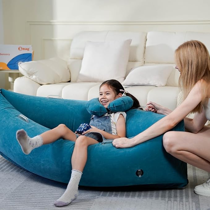 Bmag Sensory Chair for Kids, Inflatable Peapod Canoe with Neck Pillow, 60" Sensory Pod Seating ADHD Toy Gift for Autistic Children, Includes Electric Air Pump, Blue
