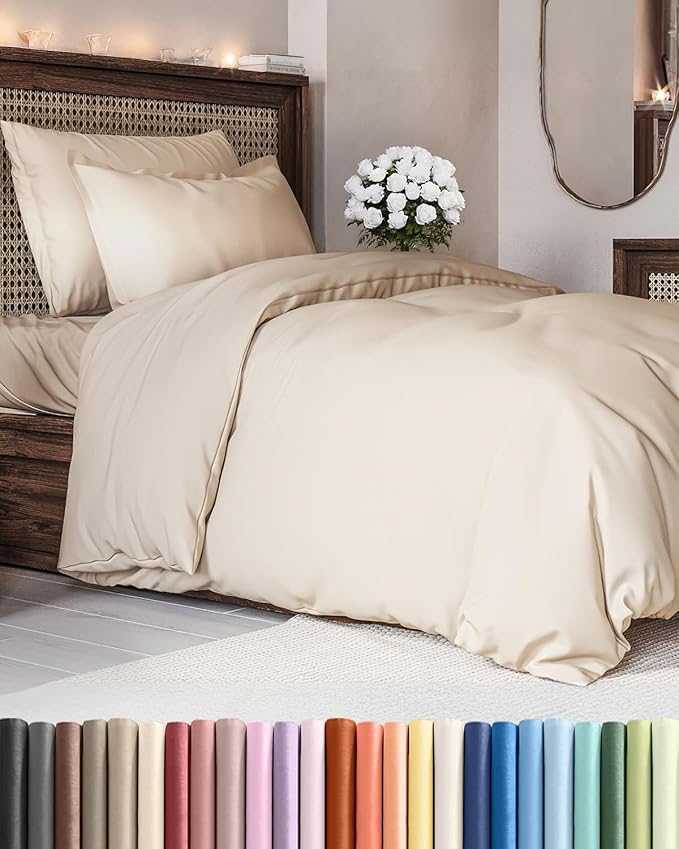 Duvet Cover Twin/Twin XL Size Set - Extra Soft Duvet Cover 68 x 90 with 1 Pillow Sham - Hotel Luxury, Easy Care and Fade Free with Zipper Closures & Ties - Comfy, Cozy Breathable Bedding Set (Wheat)