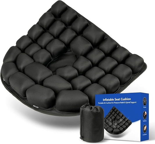 Inflatable Seat Cushion, 34 Air Cell Travel Seat with Upgraded Air Nozzle for Hemorrhoid and Tailbone Pain Relief, Portable Airplane Seat Cushion for Car, Office Chairs & Home Living