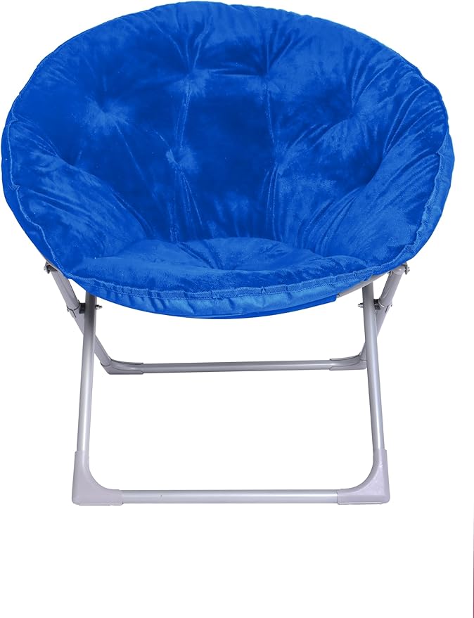 Amazon Basics Faux Fur Saucer Shaped Chair with Foldable Metal Frame, Blue, 32.3"D x 27.2"W x 32.3"H