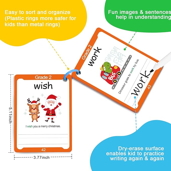 Sight Words Flash Cards Kindergarten - 220 Dolch Sight Words for Pre K, Kindergarten, 1st, 2nd, 3rd Grade - Homeschool Essential Learning Tools - Vocabulary Builder Montessori Toy for Kids 3-5 4-8 5-7