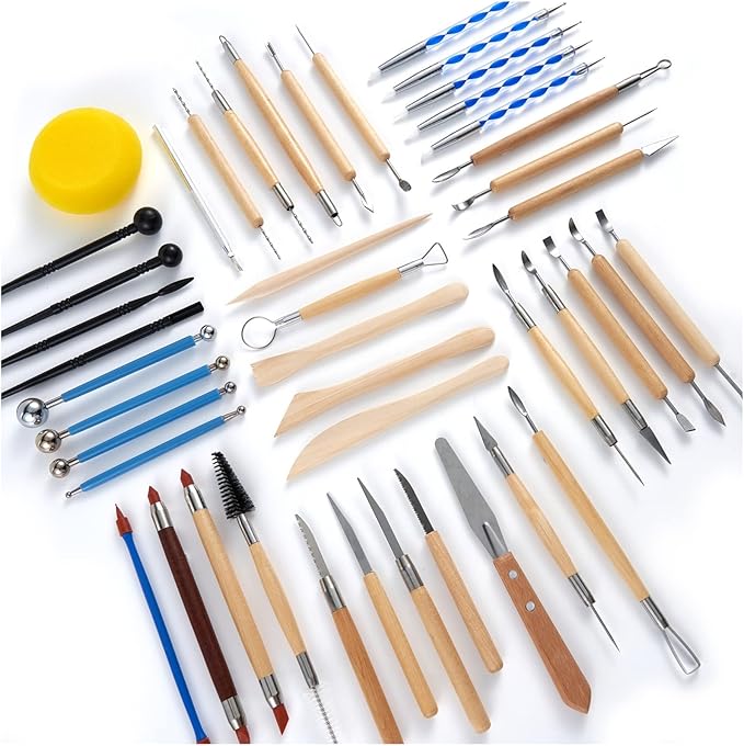 Clay Sculpting Tools,Air Dry Clay Tools,Pottery Tools,44 Pcs Double Sided Polymer Clay Tools Kit，Ceramics Tools，Modeling Clay Tools with Carrying Case Bag