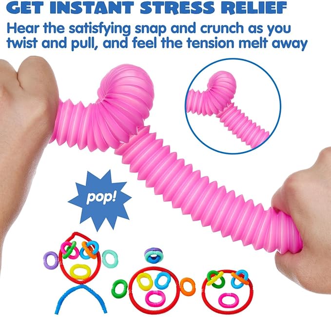 JOYIN 36 Pack Pop Tubes Sensory Toys (Large), Fidget Tubes Party Favors - 9 Colors, Connectable and Extendable for Stress Relief - Perfect for Party, Classroom Exchange, School Reward