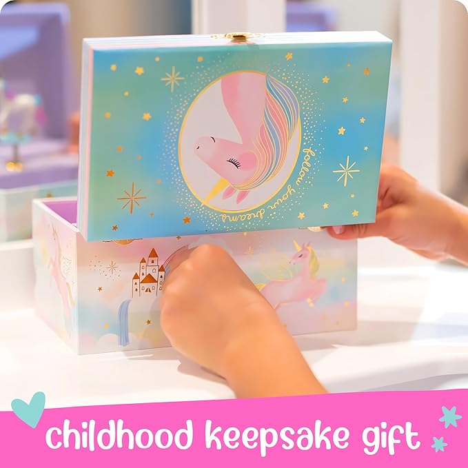 Giggle & Honey Musical Unicorn Jewelry Box for Girls - Kids Jewelry Box with Spinning Unicorn, Unicorn Gifts for Girls, Unicorn Toys - 6 x 4.7 x 3.5 in