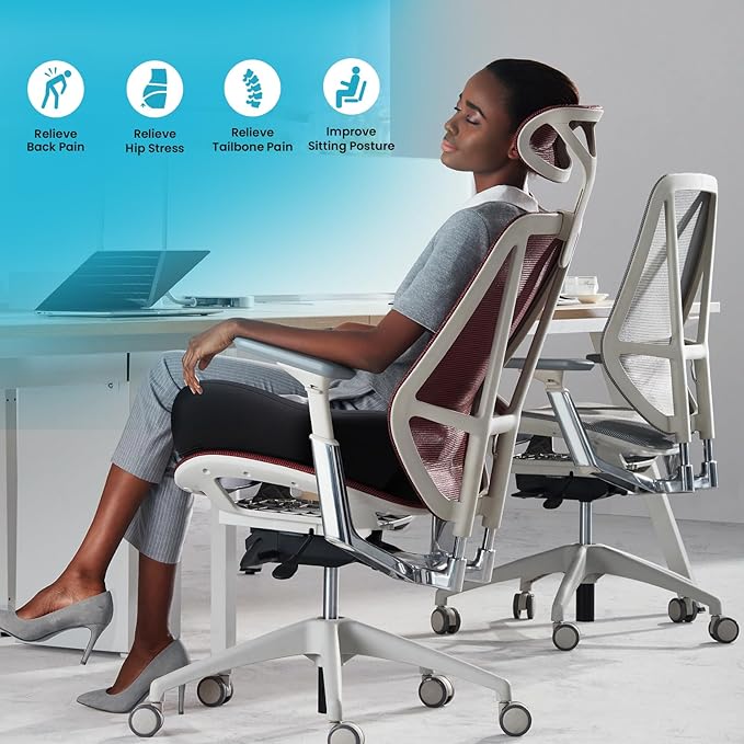 Benazcap Memory Foam Seat Cushion for Office Chair, Ergonomic Chair Cushions for Tailbone Pain Relief, Sciatica & Back Support, Office Chair Cushion & Car Seat Cushion