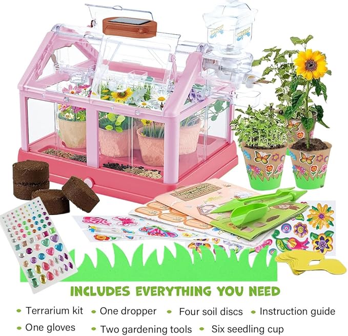 Kids Plant Growing Kit: Terrarium Kit for Kids,Science STEM Toy & Craft Growing Kits for Ages 4-8 Birthday Easter Gifts for Girls 4, 5, 6, 7, 8, Year Old - Gardening Set Toys