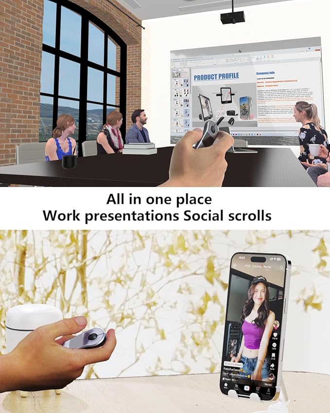 Air Mouse for PC/iOS/Android with Touchpad Rechargeable Wireless Presentation for PPT Pointer Bluetooth 2.4G Remote Control for PowerPoint/Keynote/Tiktok/Camera/Kindle App (Silver)