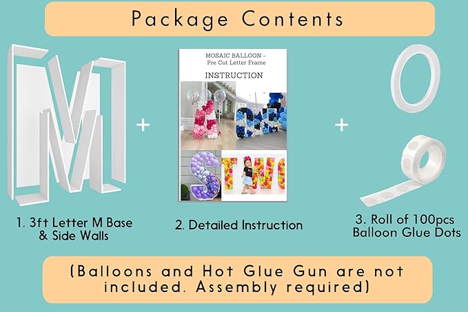 3FT Tall Mosaic Balloon Frame Letters Big Marquee Light Up Letters DIY Kit for Birthday Party Wedding Backdrop Decor Letter M Pre-Cut Foam Board