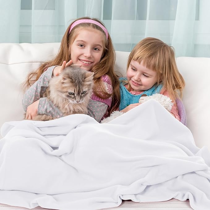 Buryeah 10 Pcs Fleece Blanket Bulk Soft Warm Fleece Blankets Cozy Lightweight Throw Blankets Plush Pet Throw Blanket for Home Bed Sofa Office Wedding Gifts Travel(50" X 60",White)