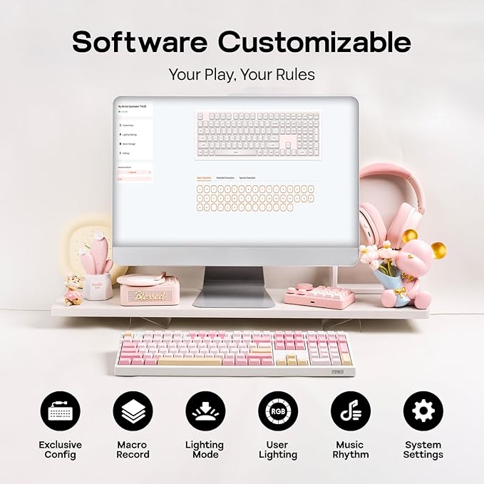 EPOMAKER TH108 Full Size Mechanical Keyboard, Wireless Gaming Keyboard with 8000mAh Battery, Creamy Gasket, 108 Keys, Hot Swap, Custom Driver, RGB Backlight (Pink, Sea Salt Silent)