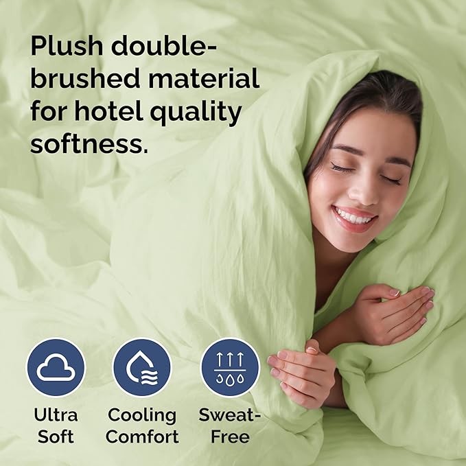 CGK Unlimited Duvet Cover Cal King Size Set - Extra Soft Cal King Size Duvet Cover 104 x 98 with 2 Pillow Shams - Hotel and Fade Free w/Zipper Closures & Ties - Bed Linens Set (Light Sage Green)