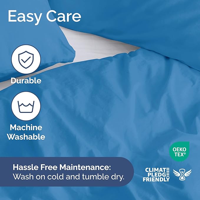 CGK Unlimited Duvet Cover Queen Size Set - Extra Soft Queen Size Duvet Cover 90 x 90 with 2 Pillow Shams - Hotel Quality w/Zipper Closures & Ties - Bedding and Bed Linens Set (Denim Blue)